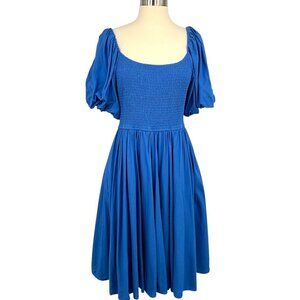 Jessakae Smocked Nap Dress Royal Blue Full Skirt Bubble Sleeve Size Medium M